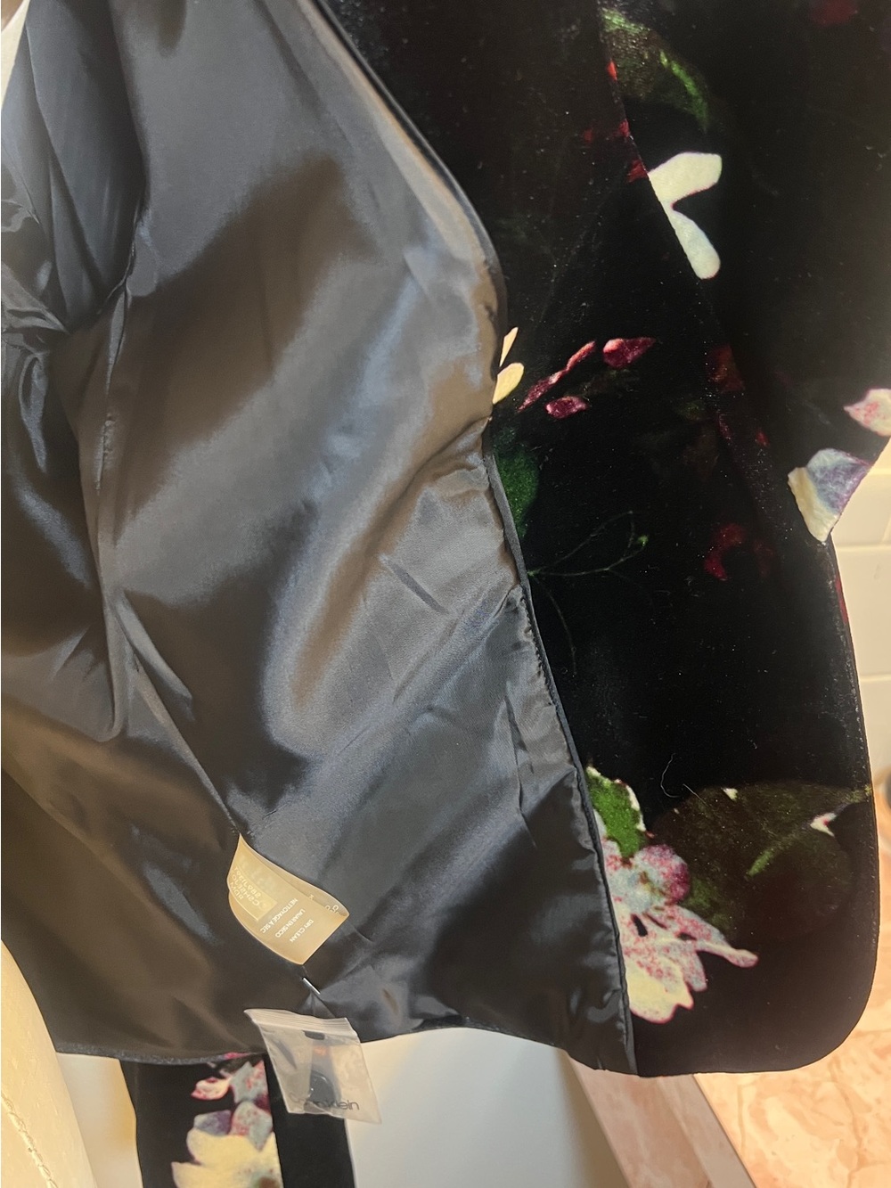 Calvin Klein Black Velvet Blazer with Cream & Red Floral Print - Picture 9 of 10